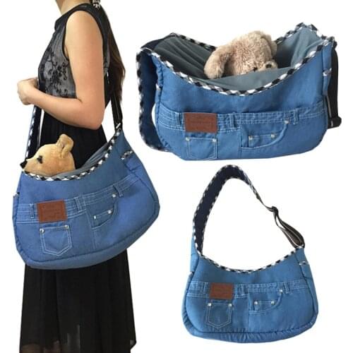 New arrival Pet Outing Shoulder Denim Bag Pet Messenger Bag Dog Backpack Washed Denim Pet Carrier Shoulder Bag Wholesale