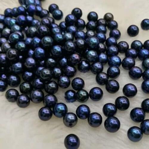 Wholesale 10 pcs 7-7.5mm round blue black half drilled real pearl