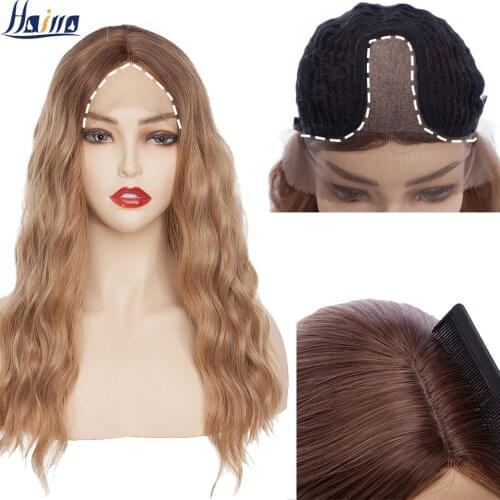 HAIRRO 19 Inches Body Wave Wigs For Women Middle Part Wig Ombre Color Synthetic Hair Wigs With Natural Hairline Medium Length