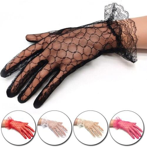 New Elegant Style Sun Protection Lace Hollow-Out Gloves Delicate Lace Jacquard Pattern Lace Gloves Bridal Wedding Accessories