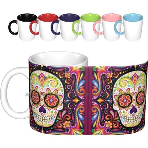 Psychedelic Sugar Skull-Colorful Art By Thaneeya Mcardle Ceramic Mugs Coffee Cups Milk Tea Mug Sugar Skull Day Of The Dead Dia