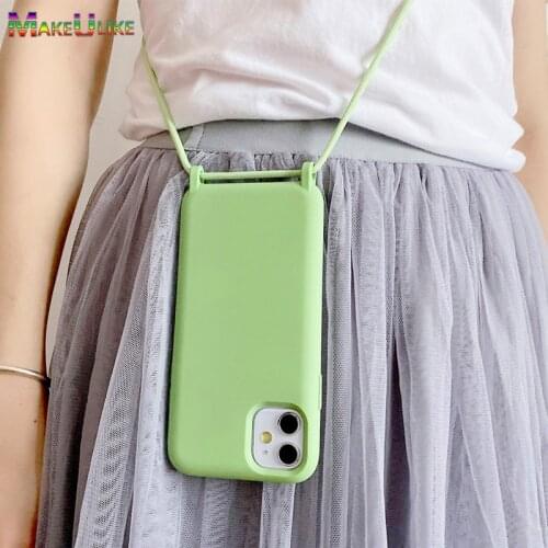 Lanyard Silicone Case For iPhone 11 Pro Max 12 Mini 12Pro 11Pro X XR XS Max 6S 7 8 Plus SE 2020 Case Necklace Rope Soft Cover
