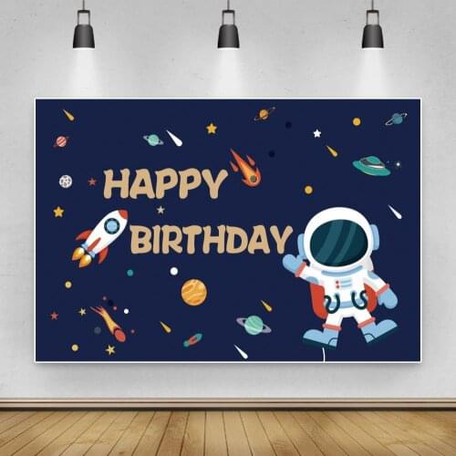 Blessings from Astronauts in Space Cartoon Backdrops Birthday Party Photo Background Decoration for Photography Props