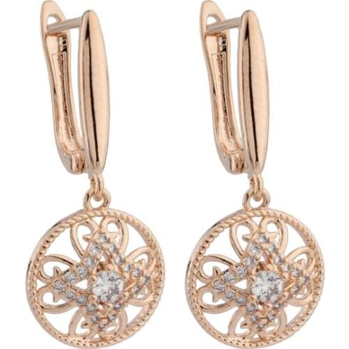 Earrings 2021 Trend Round Hollow Drop Earrings 585 Rose Gold Earring For Women Luxury Zircon Trend Fashion Jewelry 2021 Jewelry