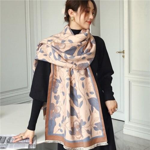 Floral Printed Women Winter Cashmere Scarf Warm Air-conditioning Decoration Thick Shawl Long Wrap Blanket Pashmina Neckerchief