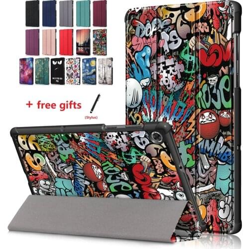 Trifold Stand Case for Lenovo Tab M10 FHD Plus 2nd Gen TB-X306X X606F X505F Flip Stand Cover Protector Funda with Soft Film+Pen