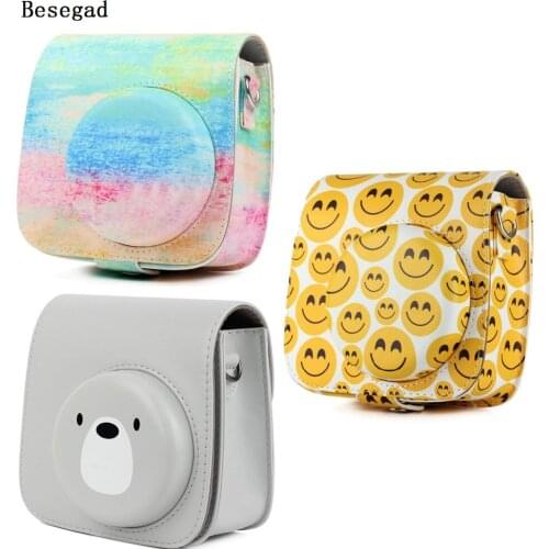 Besegad PU Leather Carrying Storage Bag Pouch Case Shell w/ Shoulder Strap for Fujifilm Instax Mini 8 8+ 9 Instant Film Camera