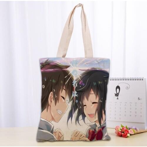 Anime Your Name Tote Bag Women Canvas Fabric Bags Eco Reusable Shopping Bags Traveling Beach Casual Useful Shoulder Bag