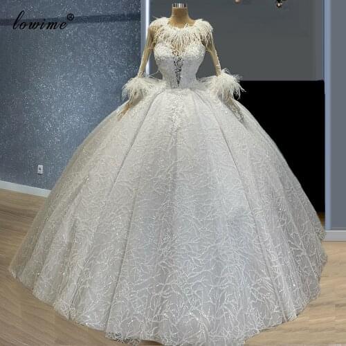 Robes De Mariage Long Sleeves White Wedding Dresses Glitter Princess Bridal Dresses Chapel Wedding Gowns Luxury Brides Dresses