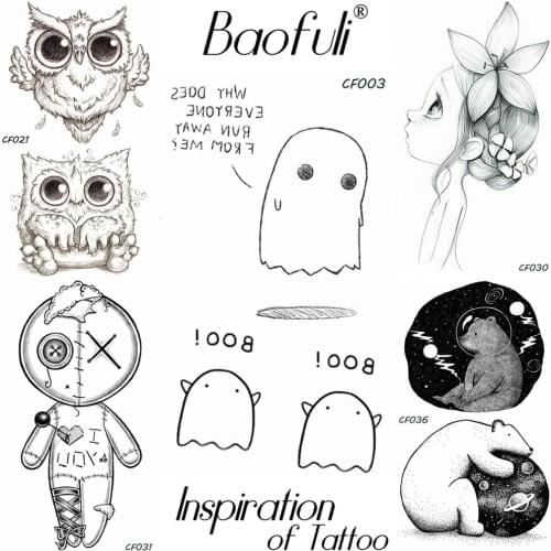 BAOFULI Boys Girls Birthday Gift Cute Ghost Tattoo Black Waterproof Temporary Transferable Tattoo DIY Arms Legs Tatoos Stickers