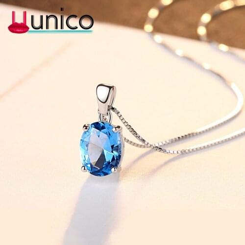 UUnico Nano Sky Blue nature stone Necklaces 925 Sterling Silver Pendant Engagement Wedding party For Women Chain fine jewelry
