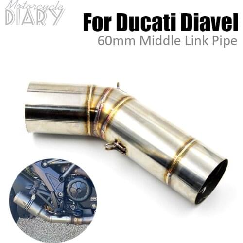 60mm Motorcycle Exhaust Mid Middle Link Pipe Tube Slip On For DUCATI DIAVEL Diavel Muffler Bike Racing Motorcross Escape Moto