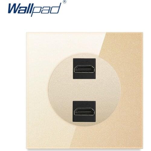 Wallpad 2 HDMI-compatible For Data Transmission Wall Power Socket Outlet Gold Crystal Glass Panel