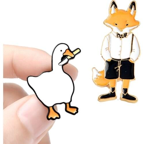 Funny Cartoon Animal Brooch Pins Enamel Fox Goose Brooches Badge Jewelry Apparel Brooches Pin Christmas Kids Gift