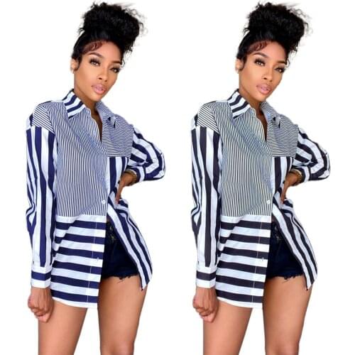 Casual Striped Long Sleeve Shirt Women Autumn Button Up Blouses Turn Down Collar Patchwork Tops 2021 Elegant Streetwear Clothes