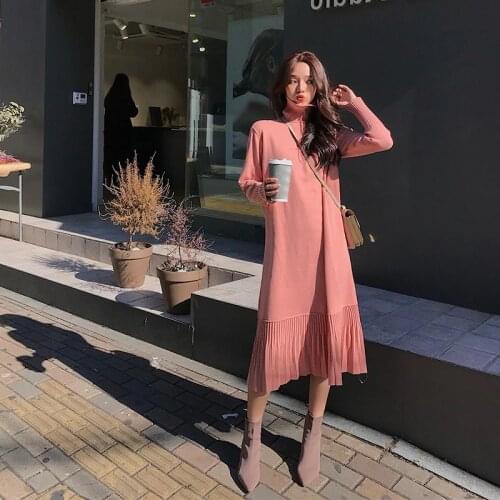 Women Sweater Dress Casual Maxi Dress 2019 Winter Turtleneck Knitting Party Dresses Loose Long Dresses Plus Size