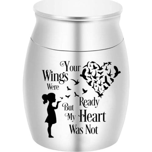 Pet/Human Cremation Urn Ashes Souvenir Little Girl Engraved -Your Wings Were Ready But My Heart Was Not-Five-Color Optional