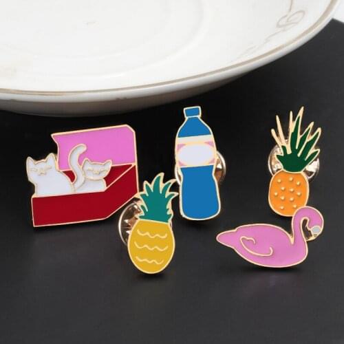 New Fashion Enamel Pin Badge Brooches Pineapple Goose Cat Bottle Anime Icon Women Men Clothing Button Pin Accessories Best Gifts