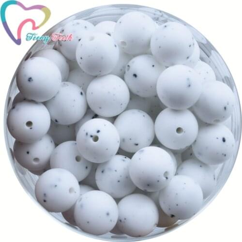 TeenyTeeth 100PCS White Gritty/Speckled Baby Teether 9-19MM Silicone Round Beads BPA Free Baby Teething Necklace DIY Nursing Toy