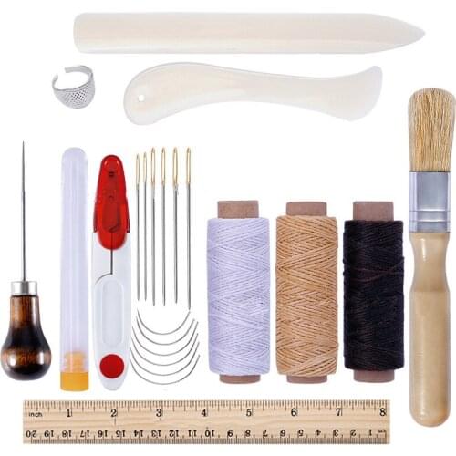 13Pcs/set DIY Leather Sewing Tool set Leather Craft Hand Stitching Sewing Tool Thread Awl Waxed Thimble Kit