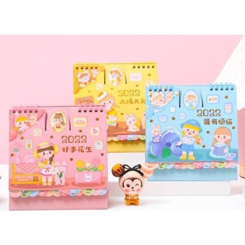 2022 Year Cute Walnut Girl Series Desktop Calendar DIY Cartoon Dual Daily Schedule Table Planner 2021.7-2022.12