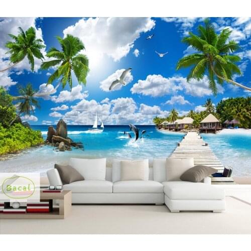 Bacal Custom 3D Photo Wallpaper Balcony Sandy Beach Sea View 5D Living Room Sofa TV Background Wall Mural Wallpaper Home Decor