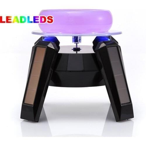 360 Degree Black Solar Turntable Rotating Jewelry Watch Phone Ring Display Stand / LED light 5 pieces free shipping
