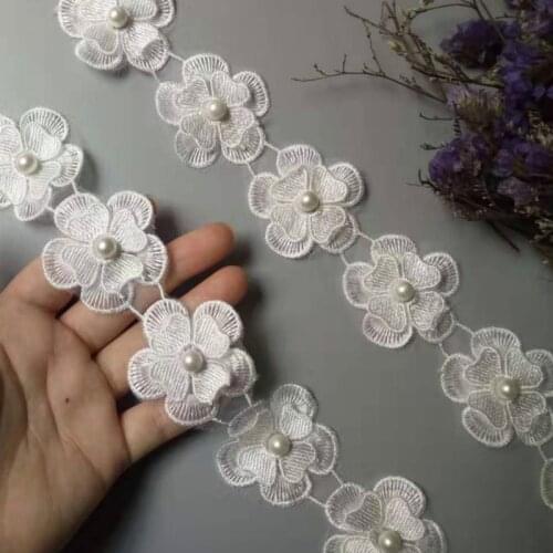 91cm White Pearl Lace Flower For Dress Ribbon Lace Trim Knitting Wedding Embroidered DIY Handmade Patchwork Sewing Craft