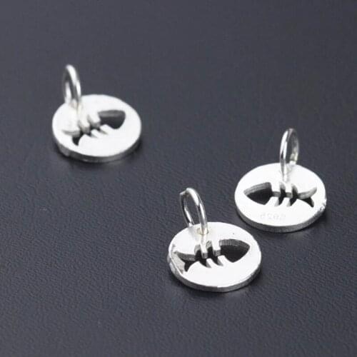 925 Sterling Silver 10mm Hollow Kitty/Fish Round Charms Decoration Dangle Pendants Fit Bracelets Earrings DIY Women Jewelry Make