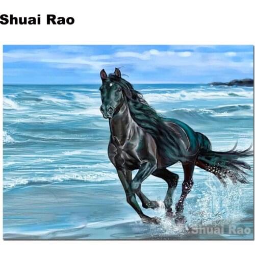 5d diy diamond painting full drill square beach black horse 5d Round diy embroidery rhinestones beads counted cross stitch kits