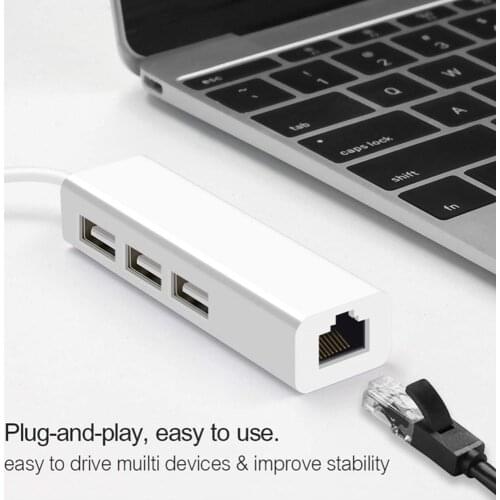 White Computer & Office USB Hub USB 3.1 Type C USB 2.0 Type A to Multi 3 Port USB 2.0 RJ45 Adapter 225*105*17mm/8.86*4.13*0.67"