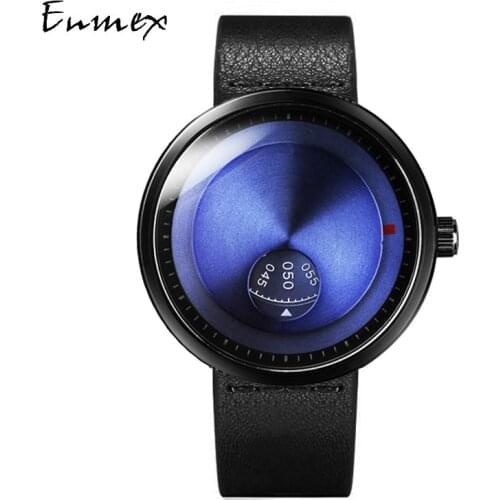 Mens gift Enmex creative wristwatch 5ATM waterproof genuine leather special forces blue color young peoples quartz watches