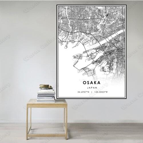 Black and White Japan City Map The Osaka City Map Poster HD Print Wall Art Canvas Nordic Landscape Painting For Home Decor