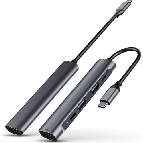 Type-C To 60W PD Hub Aluminum Alloy 5-In-1 Docking Station USB-C Splitter Adapter Plug And Play DP Data Transmission (USB3.0)