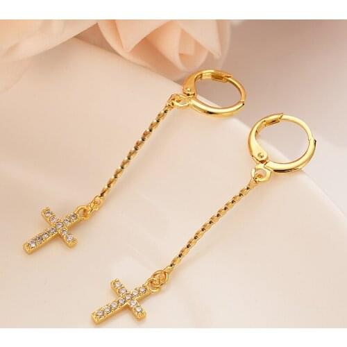 Dubai, India, Africa, gold plated earrings, crucifix, diamond tassel, personality girl, engagement, wedding jewelry, gift