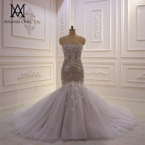Hochzeitskleid Spaghetti Straps Lace Appliqued Mermaid Wedding Dress