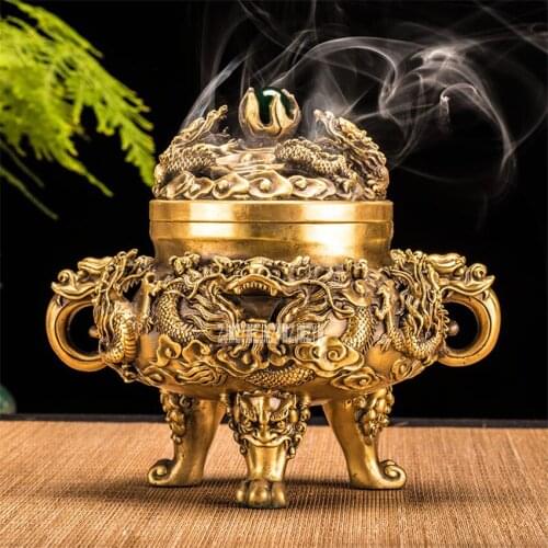 Classical Pure Copper Antique Incense Burner Copper Incense Burner Three Feet Sandalwood Furnace Home Indoor Aroma Furnace