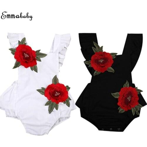 Ruffles Newborn Baby Girl Embroidery Rose Flower Sleeveless Backless Halter Jumpsuit Romper Princess Kids Summer Sunsuit Clothes