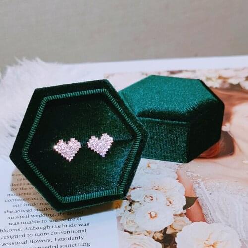 Sweet Cute Korean Earrings Bling Pink Zircon Stone Heart Stud Earrings for Women Girls Fashion Wedding Jewelry 2020 New Gifts