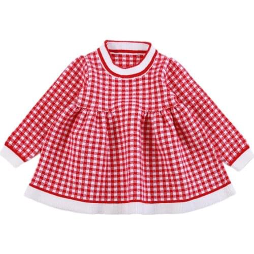Fashion Girls Plaid Sweater Dresses Spring Clothes Children Kids Autumn Long Sleeve Toddler Infant Baby Crew Neck Knitdress