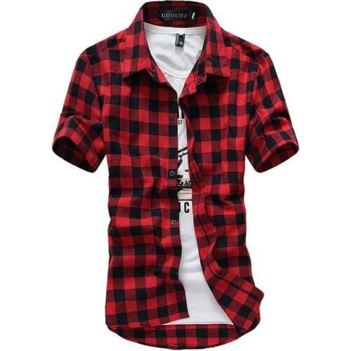 Mens Check Shirt Flannel Brushed Cotton Short Sleeves Casual Slim Fit Top Plus Size 2021