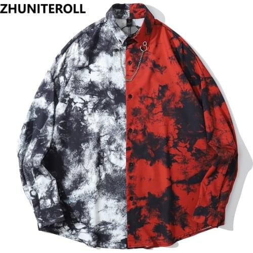 2021 Summer Teachwear Patchwork Mens Shirts Gothic Print Longsleeve Shirt For Men Streetwear Fashion Hawaiian Beach Chain Tops