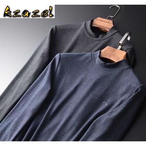 Azazel Half Turtleneck Mens T-shirts Luxury Embroidery Long Sleeve Winter Autumn Man T-shirts Plus Size 4xl Slim Male T-shirts