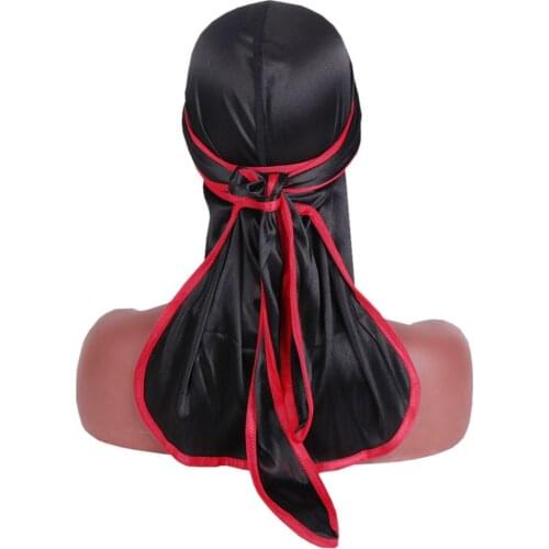 Men Durag Satin Silky Doo Rag Long tail Turban Hat Fashion Headwear