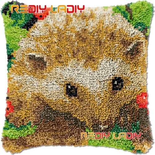 Latch Hook Cushion Hedgehog DIY Needlepoint Kits Chunky Acrylic Yarn Arts Crocheting Lofty Pillow Case Hobby & Crafts