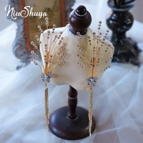 NiuShuya Elegant Wedding Hair Jewelry Accessories for Women Charm Cubic Zircon Butterfly Bridal Tassel Hairpins Head Pieces