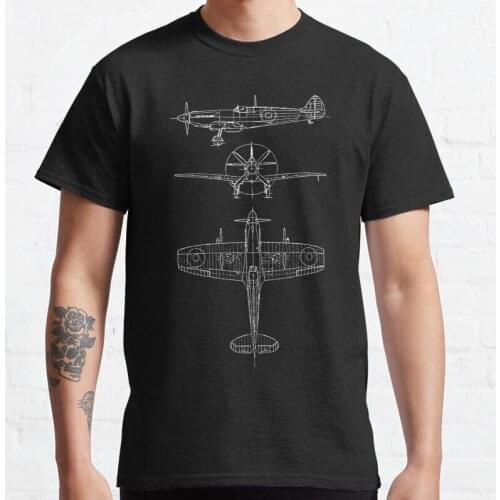New Spitfire Aircraft Blueprints Classic T-Shirt Black Shirts S-5XL mens tshirts graphic Unisex