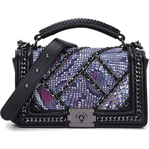 New Small fragrant rhombus chain bag stitching snake grain leather woven simple messenger bag shoulder handbag
