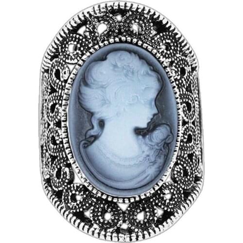 National Style Oval Princess Avatar Finger Rings for Women Wedding Palace Engagement Jewelry Imitation Ivory Retro Gifts