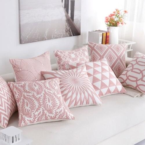 Nordic Style Thick Cushion Cover Fashion Pink Embroidery Geometric Pillow Cover 45cm*45cm Home Office Cushion Cover Car pillows